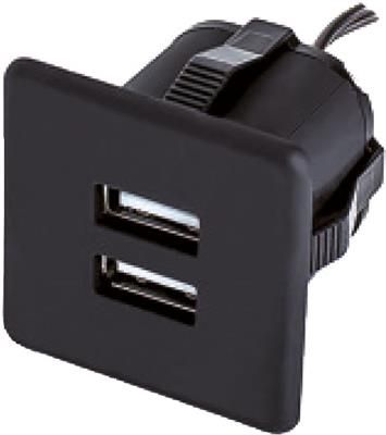 2 x USB A Lader - Inbouw - 36 x 36 mm - 12 V - Zwart